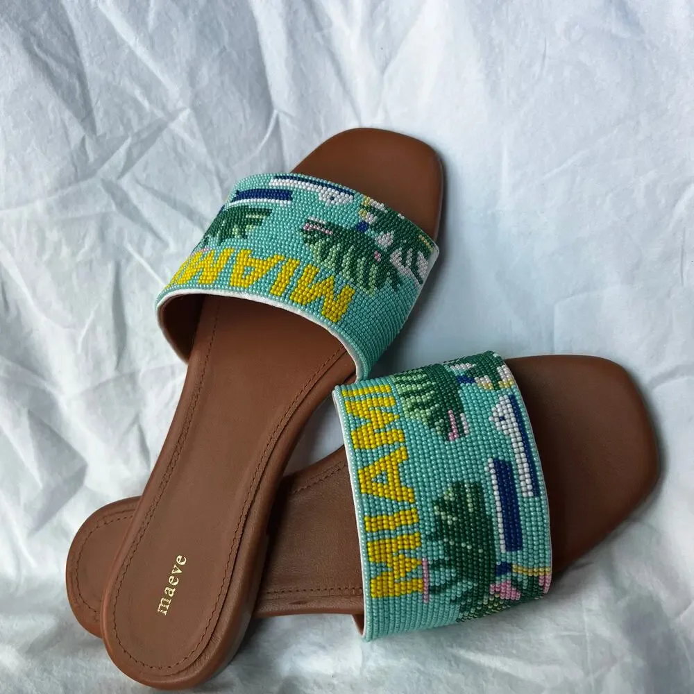 Maeve The Fiona Beaded Slide Sandals - Miami | Size 38